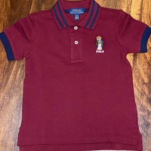 Boys Polo Ralph Lauren Burgundy Bear Polo